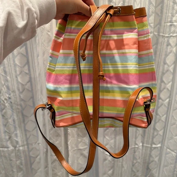 Y2K VTG Coach Pastel Multicolor Stripe Drawstring Backpack Leather  F13554 - Picture 3 of 8